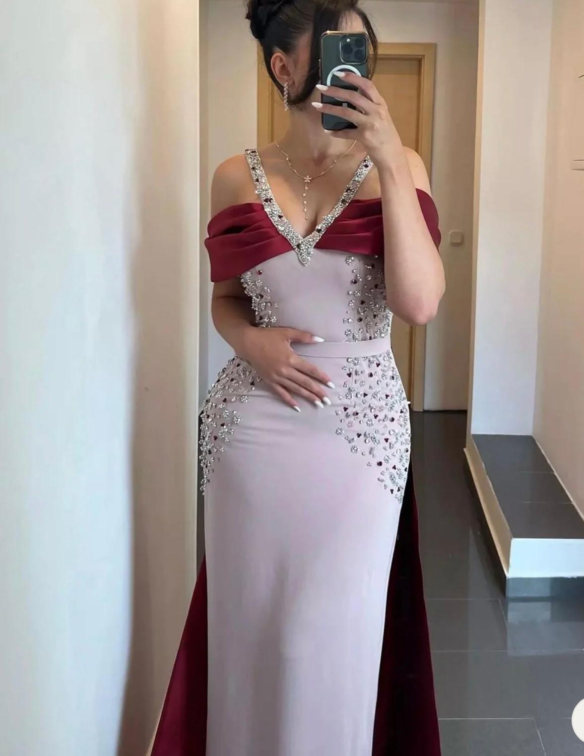 Pink Burgundy Mermaid Evening Dresses with Cape Engagement Dresses for Women Wedding Party