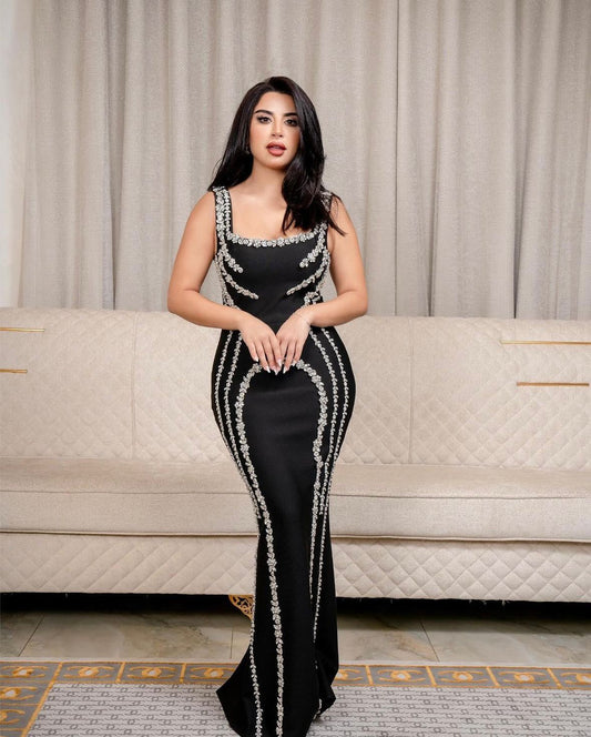 2024 New Women's Black Ball Dress Diamond Evening Dress Red Carpet