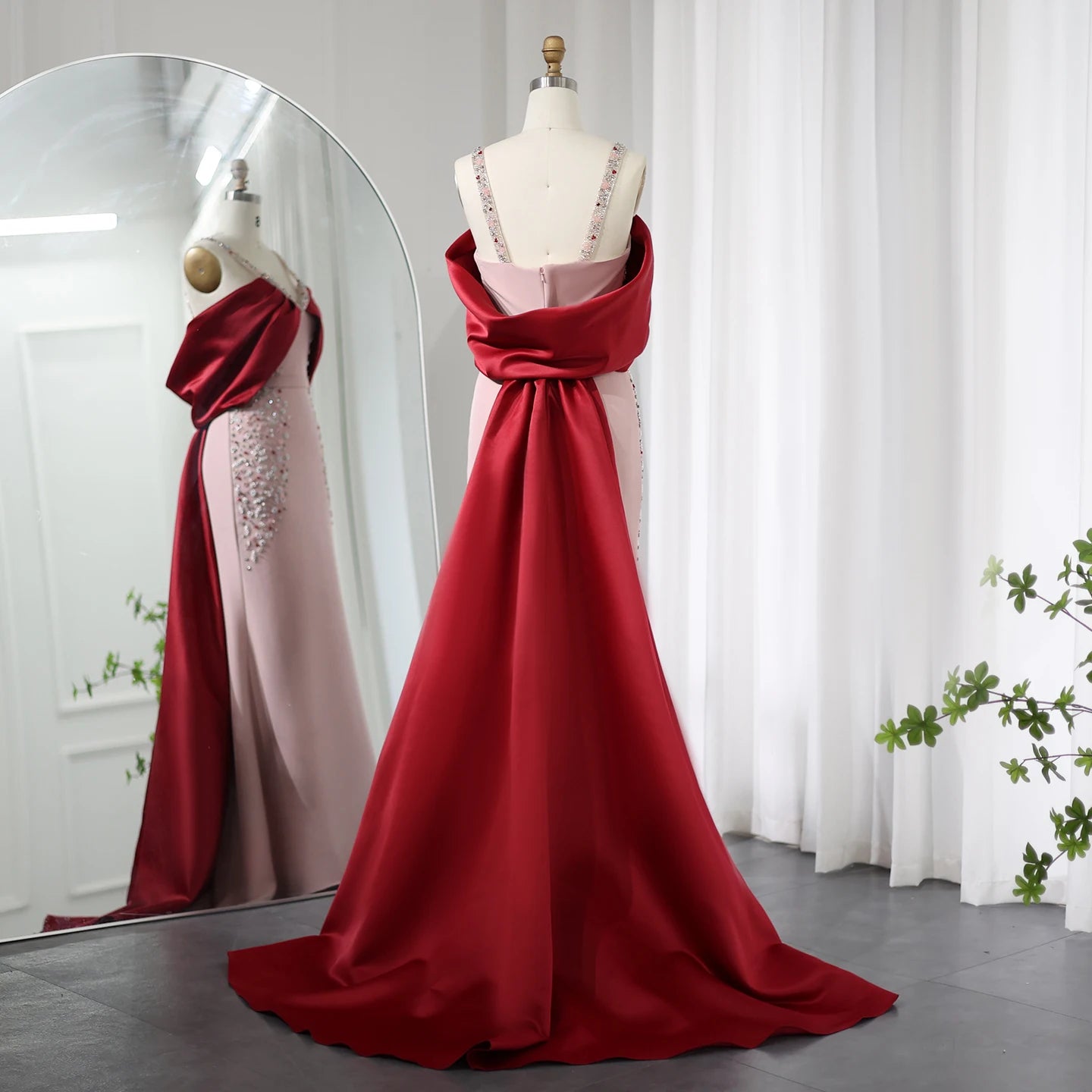Pink Burgundy Mermaid Evening Dresses with Cape Engagement Dresses for Women Wedding Party