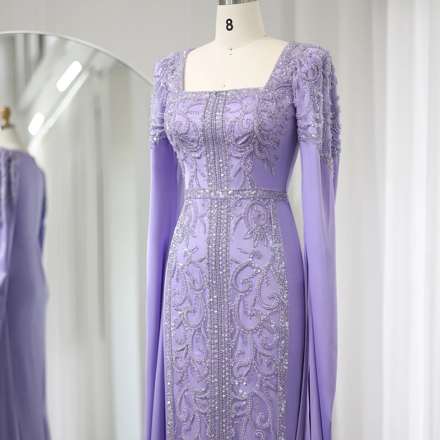 Luxury Sky Blue Mermaid Evening Dresses with Cape Sleeves Women Lilac Wedding Party Gowns
