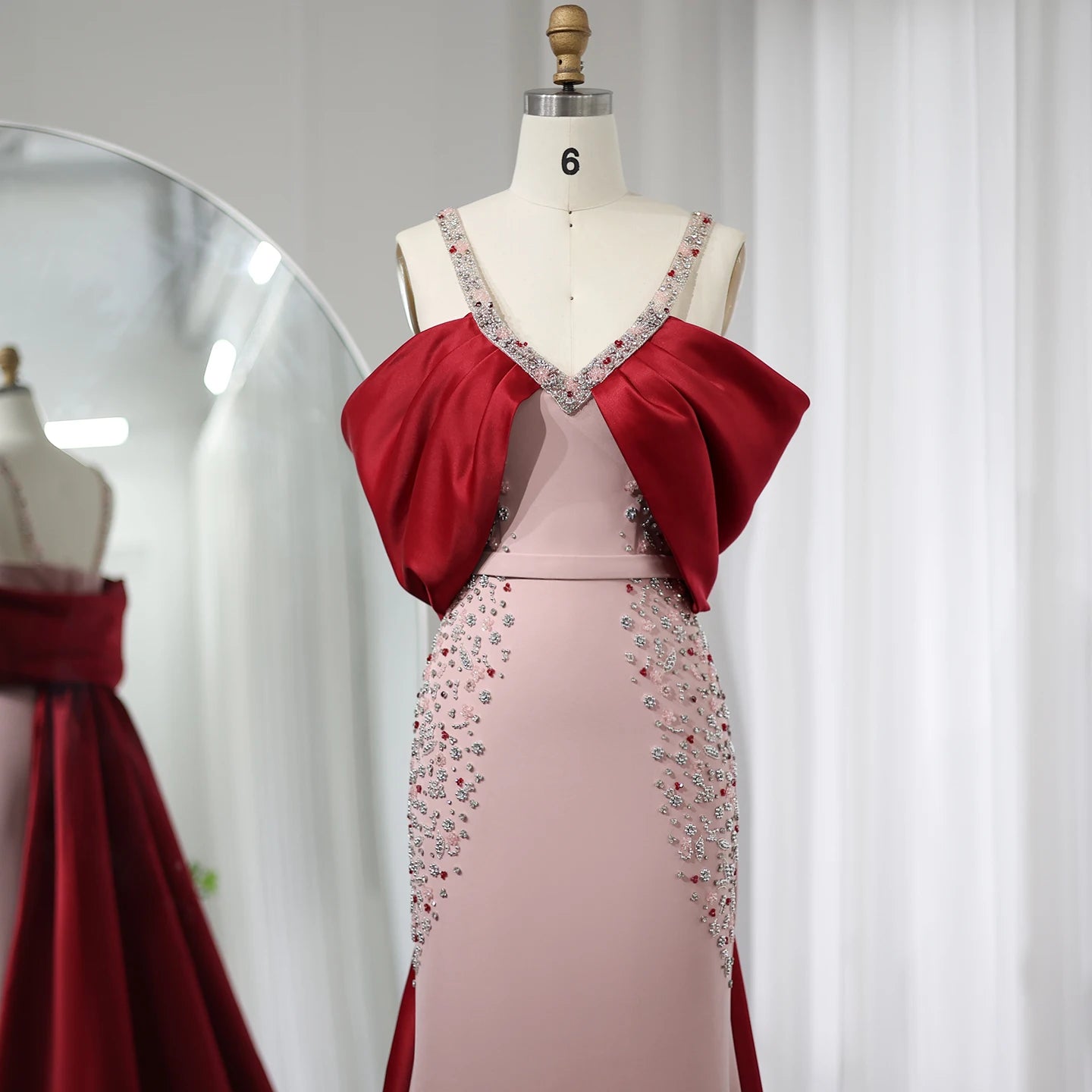 Pink Burgundy Mermaid Evening Dresses with Cape Engagement Dresses for Women Wedding Party