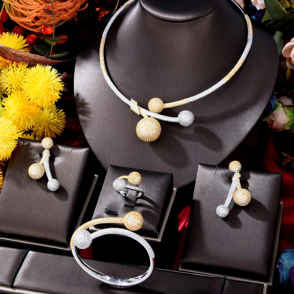 4Pcs Bicolor BALL Jewelry Sets for Women Wedding Luxury