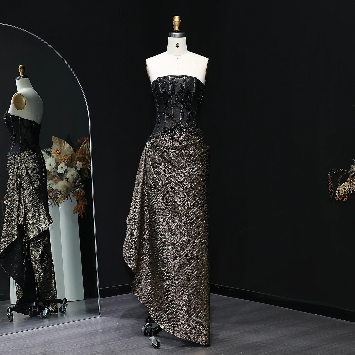 Luxury Long Sequins Evening Dress Strapless Draped High Low Elegant Party Prom Dresses For Women