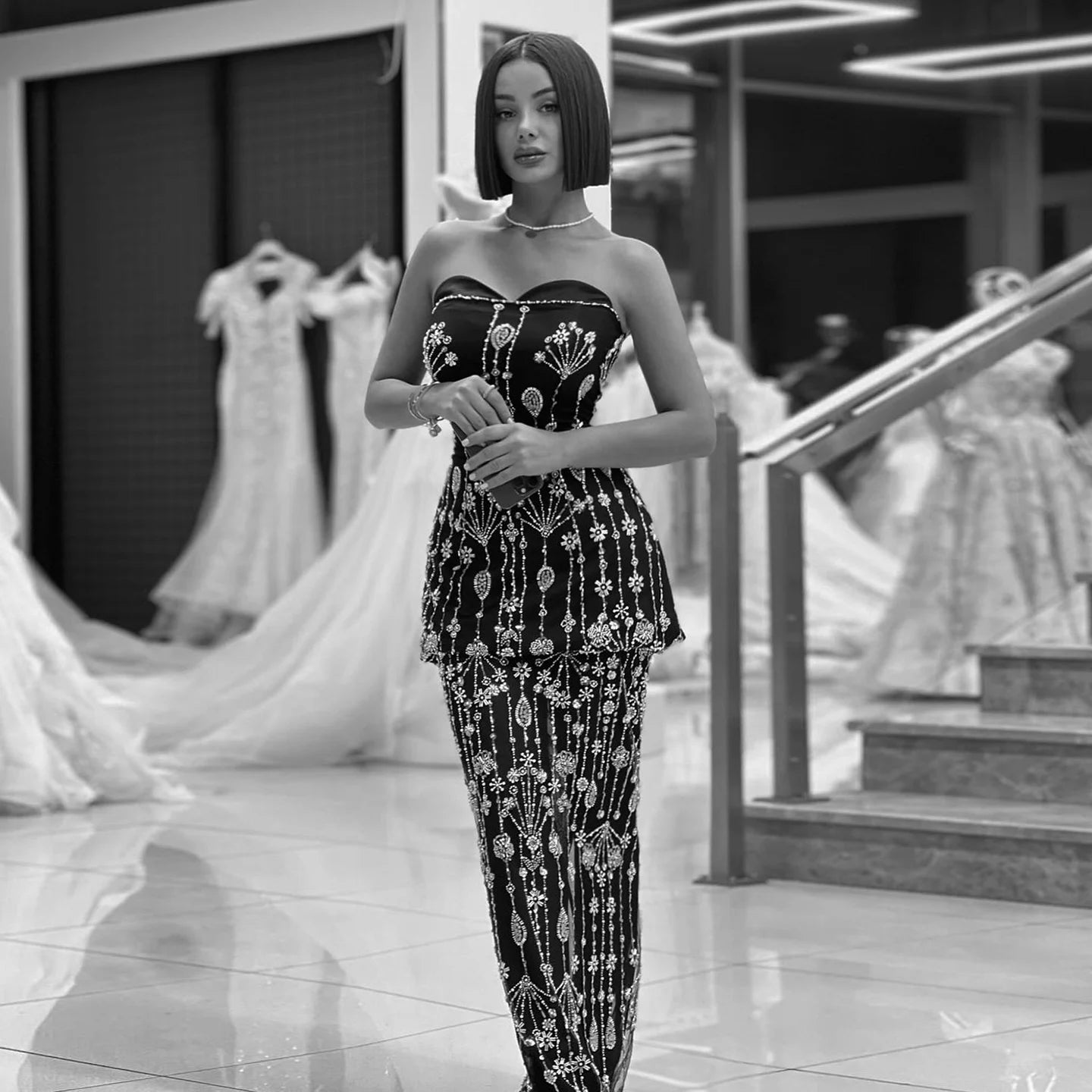 Black Two Pieces Evening Dress 2025 Elegant Sweetheart Long Arabic Women Wedding Party