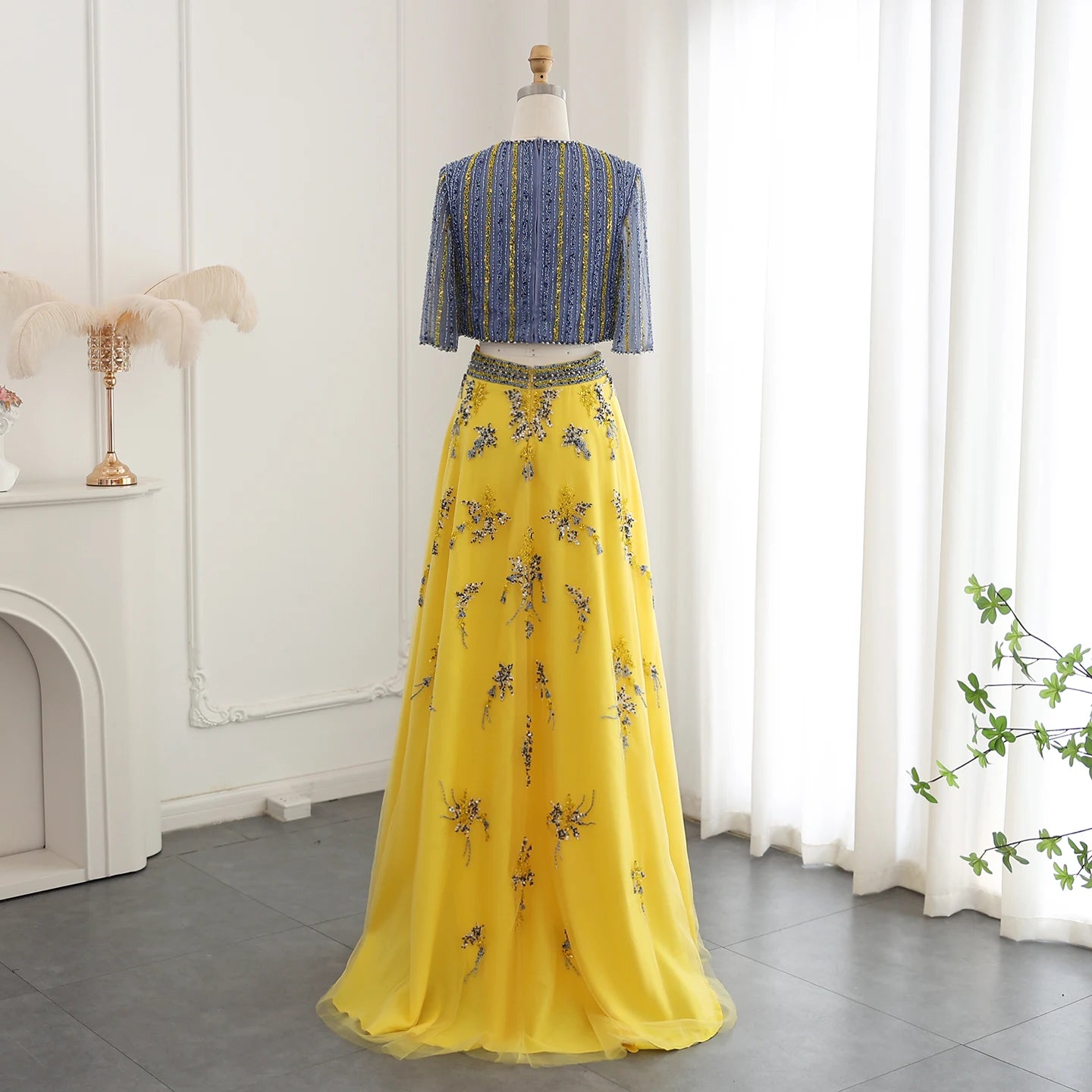 Blue Yellow 2 Pieces Evening Dresses for Women Wedding Party Elegant L lumara store Blue Yellow 2 Pieces Evening Dresses for Women Wedding Party Elegant L lumara store