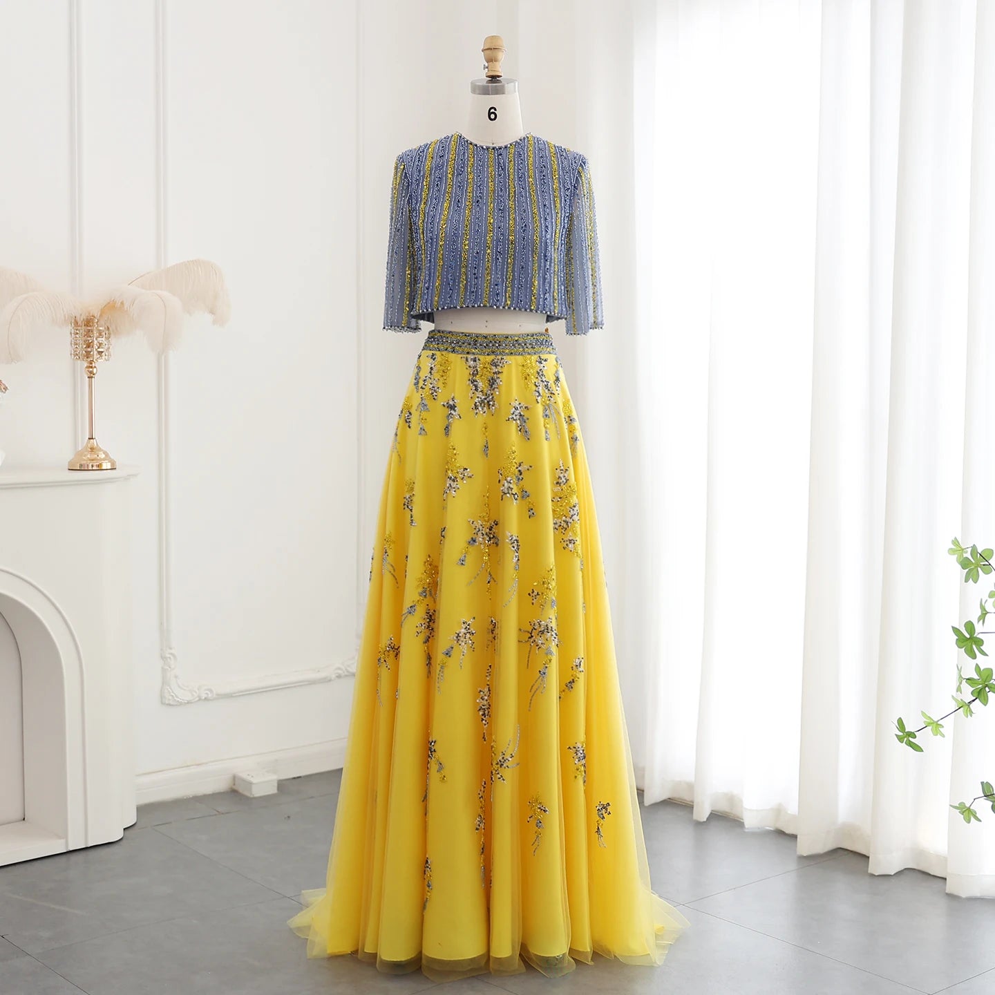 Blue Yellow 2 Pieces Evening Dresses for Women Wedding Party Elegant L lumara store Blue Yellow 2 Pieces Evening Dresses for Women Wedding Party Elegant L lumara store