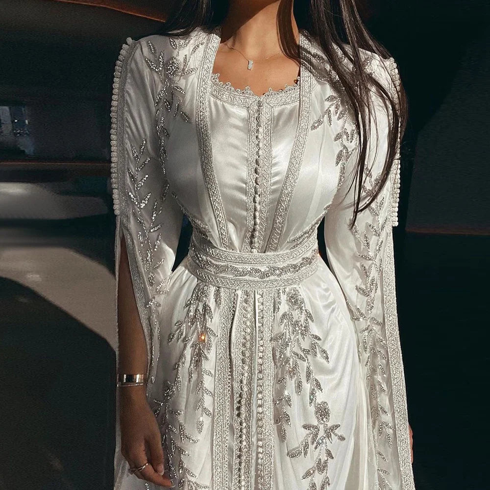 Moroccan Kaftan Evening Dresses for Women Wedding Elegant Long Sleeve Formal Dress