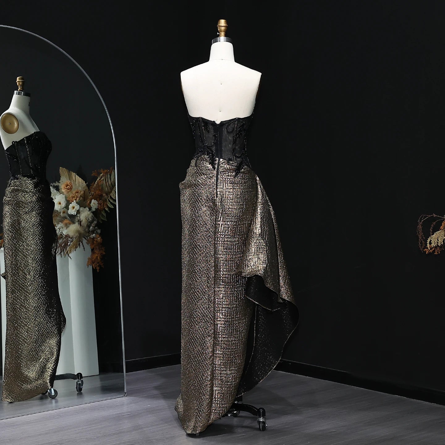 Luxury Long Sequins Evening Dress Strapless Draped High Low Elegant Party Prom Dresses For Women