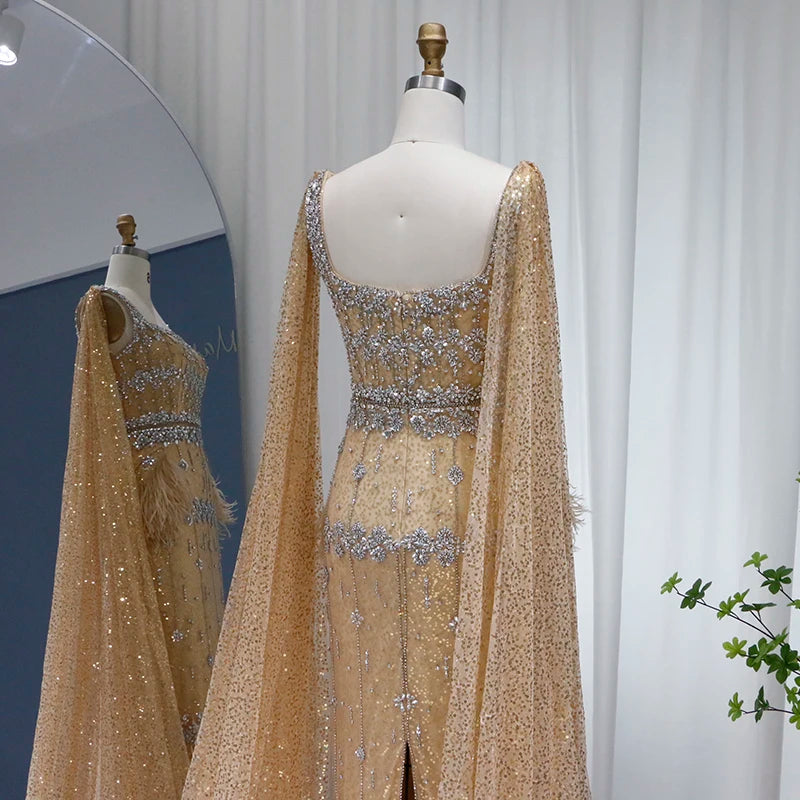 Gray Mermaid Dresses Lilac Sage Cape Arabic Women Wedding Party