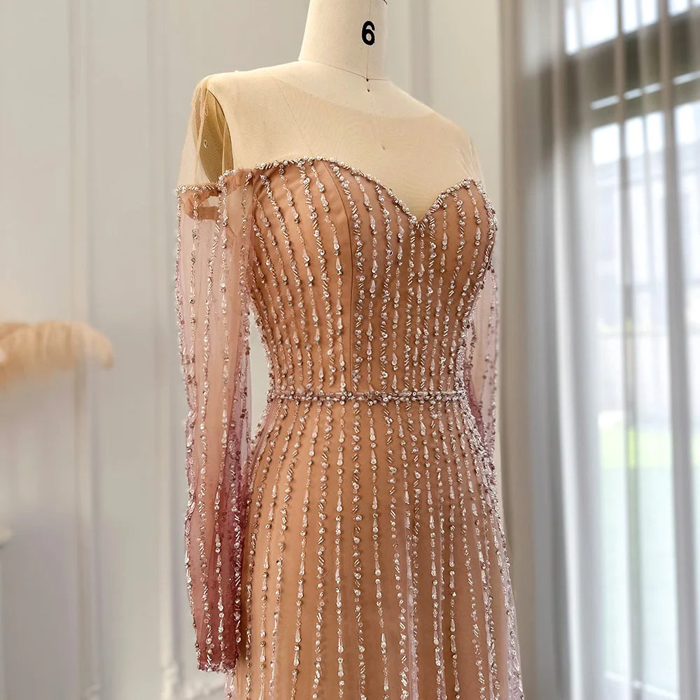 Luxury  Mermaid Evening Dress for Wedding Elegant Long Sleeve See Through Formal Party Gown