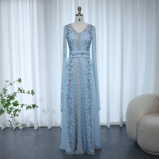 Blue Evening Dresses for Women Wedding Party Elegant Long Sleeves Formal Dress