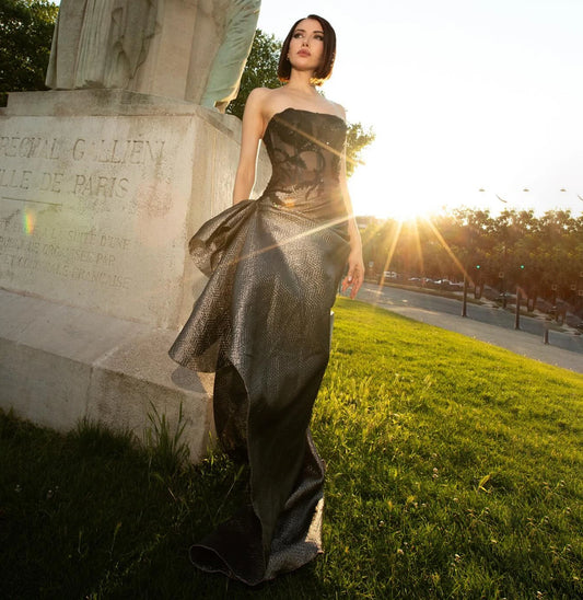 Luxury Long Sequins Evening Dress Strapless Draped High Low Elegant Party Prom Dresses For Women